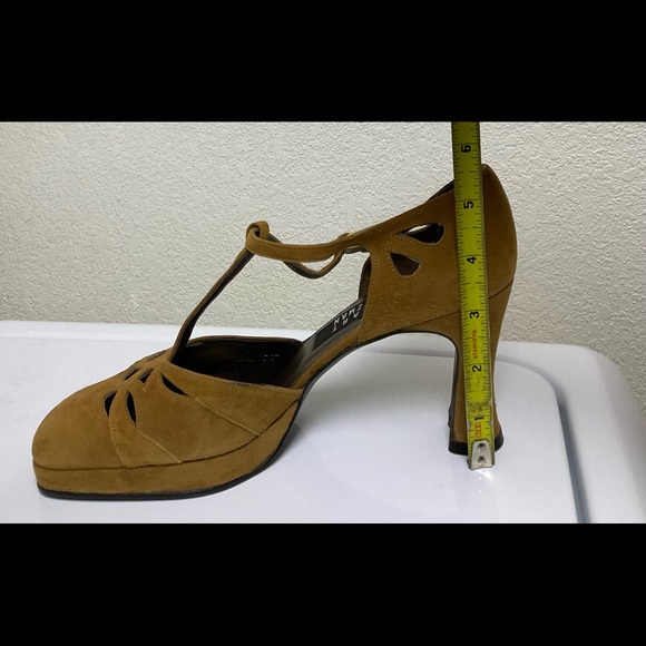 Stuart Weitzman T-Strap, Block Heel Platform Shoes, Suede - Picture 10 of 10